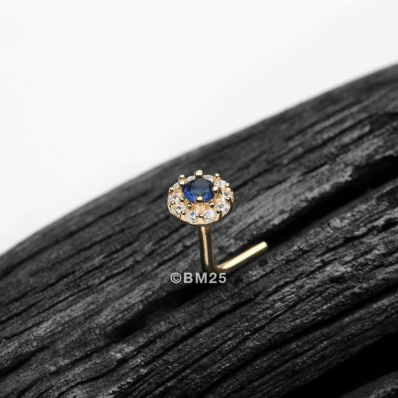 14 Karat Gold Double Tier Brilliant Sparkle Multi Gem L-Shaped Nose Ring - Blue - Picture 1 of 2